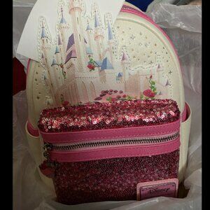 Loungefly Disney Sleeping Beauty Aurora Castle Pink Sequin Mini Backpack